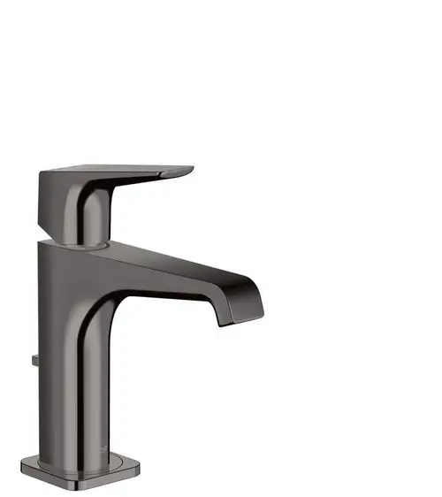 Einhebel-Waschtischmischer von AXOR in Polished Black Chrome mit Hebelgriff und Zugstangen-Ablaufgarnitur, präsentiert in minimalistischer Form.